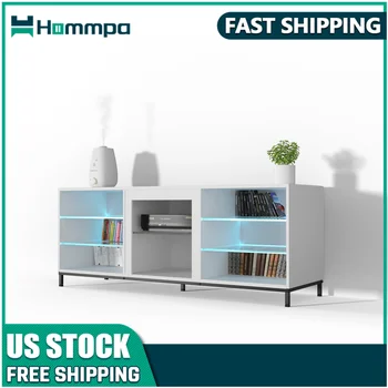 Hommpa LED TV Stand for TVs up to 70in Modern Entertainment Center Storage TV Cabinet with Adjustable Shelves & Cable Managemet