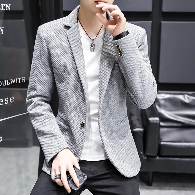 

Новинка, мужской брендовый пиджак, Модные приталенные повседневные куртки, красивые мужские деловые куртки, костюмы, однотонные мужские бл...