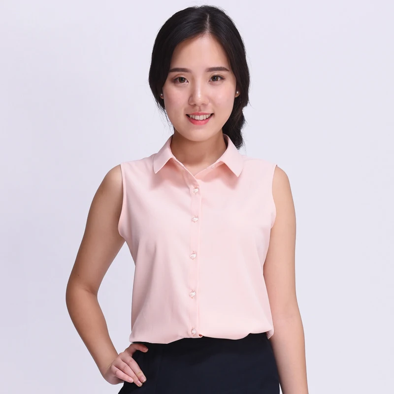 Блузка женская шифоновая без рукавов на пуговицах с воротником-стойкой