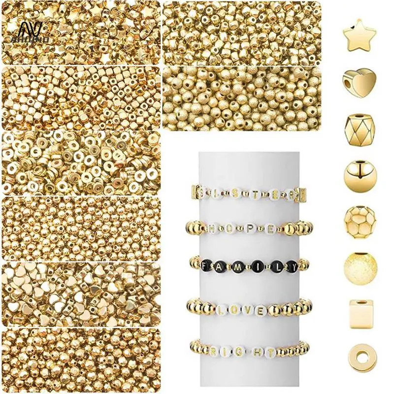 100 шт. золотые бусины-разделители круглые бусины звезда сердце разделительные CCB