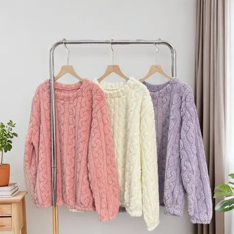 Женский коралловый бархатный флисовый свитшот Y2K