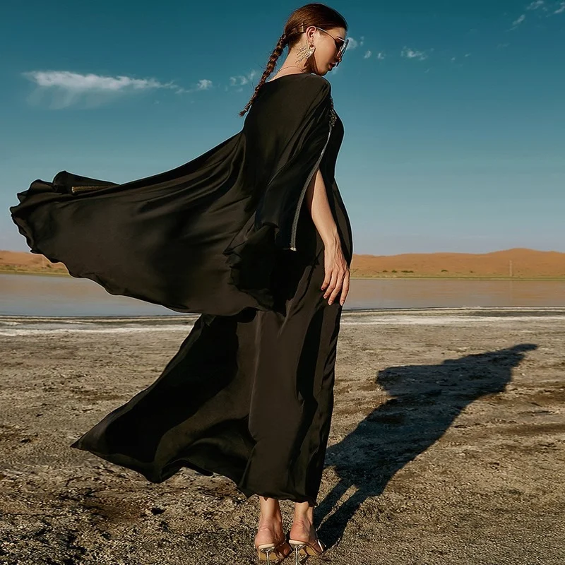 Handwork Diamond Morocco Kaftan Fake 2-piece Long Arabic Satin Abaya Dubai Party Evening Black Muslim Dress Sfifa Braids Galabia