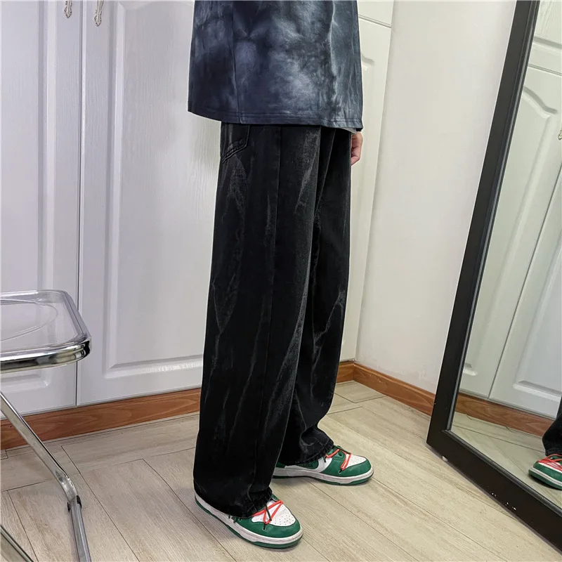 Men's Fashion Wide Leg Pants Baggy Homme Men Denim Trousers Classic Cargo Pocket Jeans Blue Men Casual Pants S-3XL Streetwear