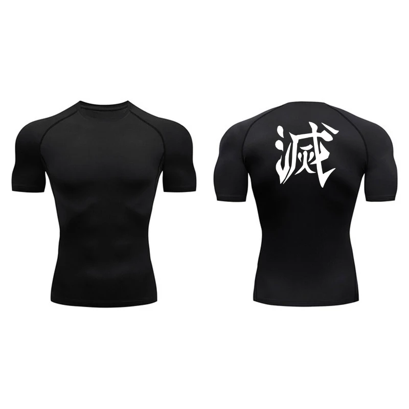 Demon Slayer Print Compression Shirts for Men Gym Workout Fitness Undershirts Short Sleeve Quick Dry Athletic Tees T-Shirt Tops