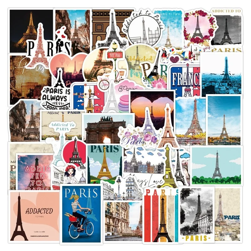 

10/25/50pcs Landscape Paris Stickers Graffiti Decals Notebook Scrapbook Laptop Pad Phone Skateboard Travel Luggage Kids Toy