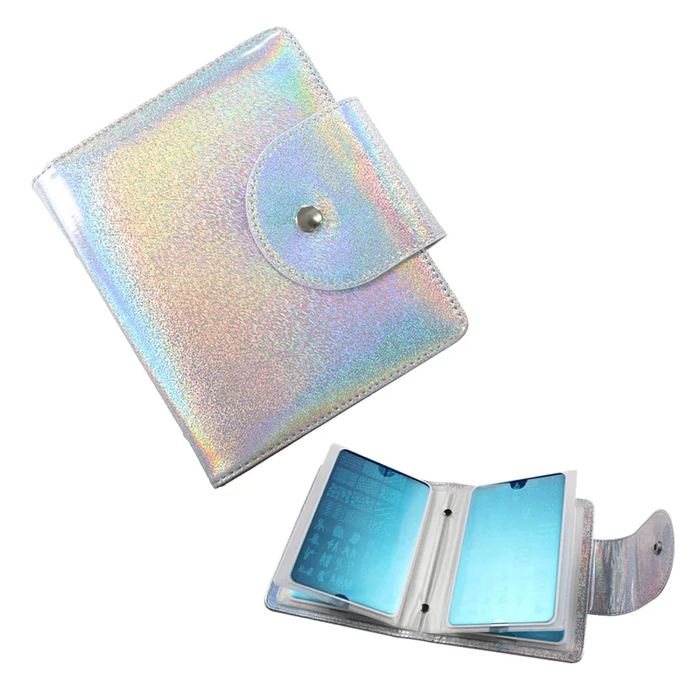 20Slots Silver/Blue Nail Art Stamp Plate Stamping Plates Holder Storage Bag PU Leather Cases Organizer For 9.5*14.5cm - купить по