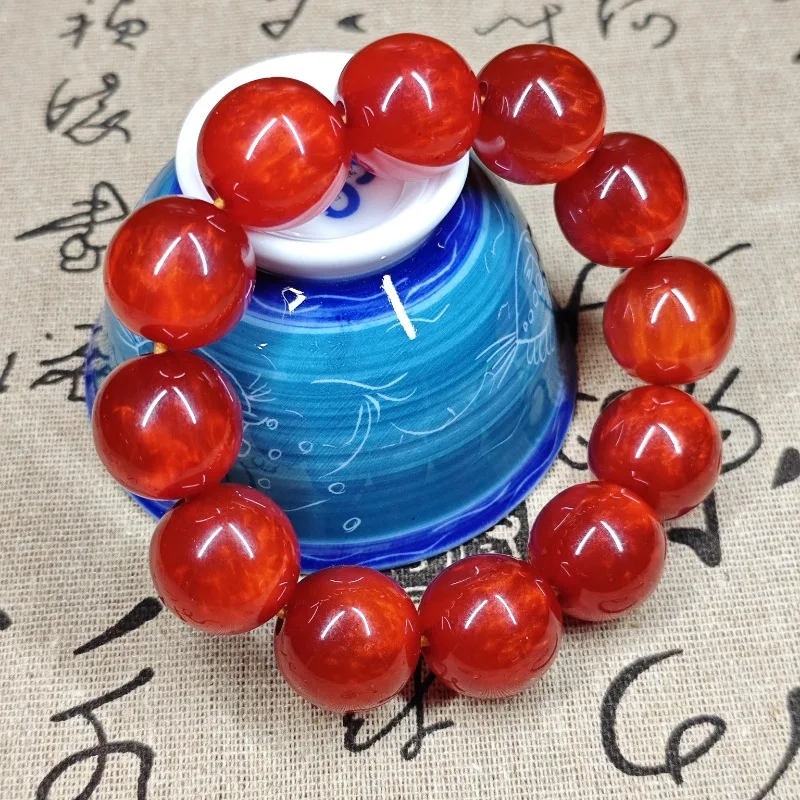 Огненно-красные смоляные круглые бусины эластичный браслет игрушка в этническом