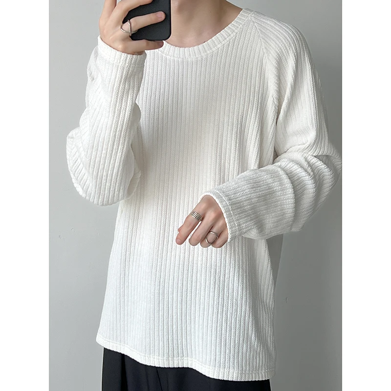 

Модная черная уличная футболка, рубашка с рукавами, белая, в японском стиле, Мужская свободная футболка в полоску, Повседневная Корейская длинная футболка для мужчин