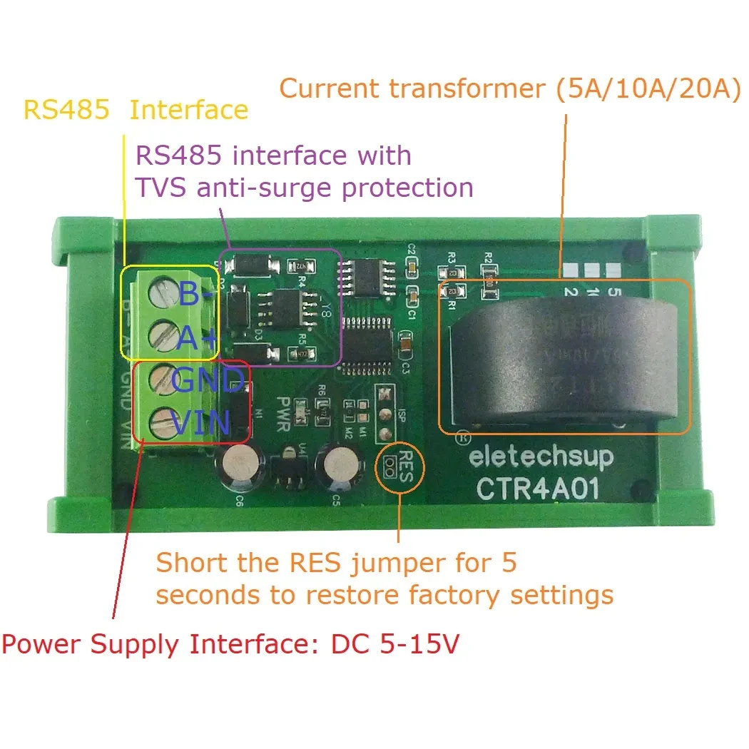 CTR4A01 DC5-15V 5A/10A/20A AC аналоговая плата коллектора тока RS485 MODBUS RTU трансформатор