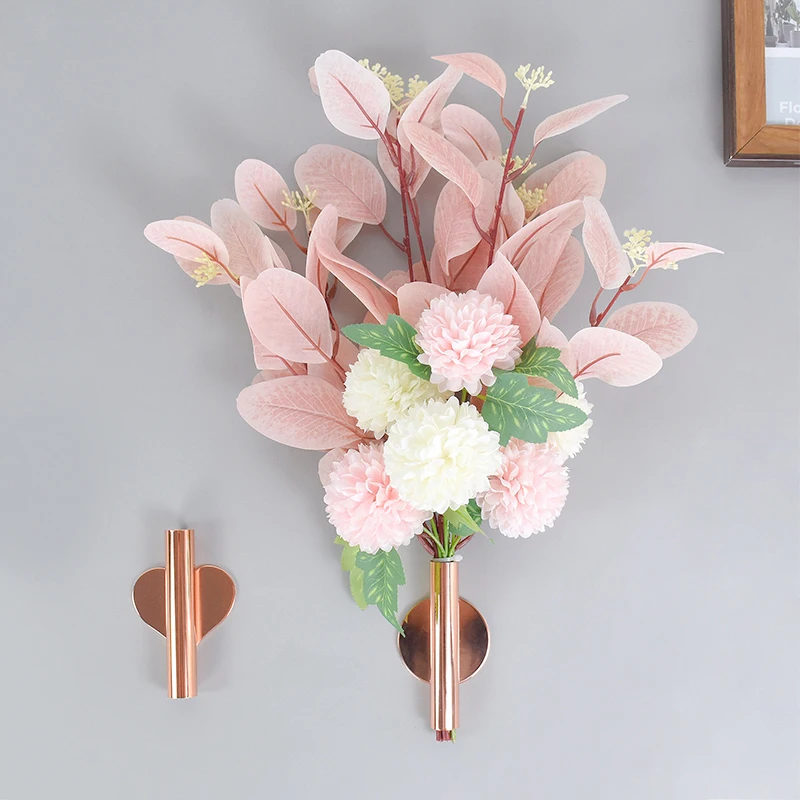 

1pc Creative Wall Mount Flower Vase Tube Rose Gold Hanging Plant Holder Flowerpot Wedding Decoration Home Livingroom DIY Vase