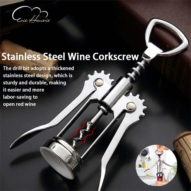 

2 IN 1 Wine Corkscrew Stainless Steel Wine Opener Multifunctional Beer Bottle Openers Wine Cork Remover Kitchen Gadgets Bar Tool