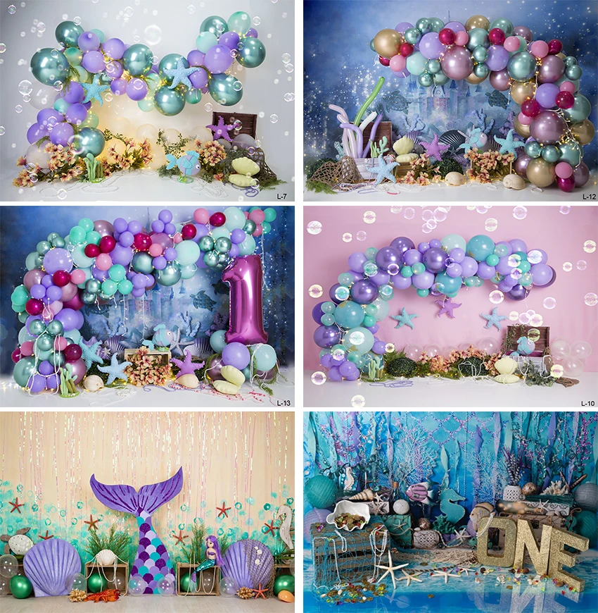 

Photography Background Mermaid Under The Sea Underwater Castle Girl 1st Birthday Cake Smash Decor Backdrop Photo Studio