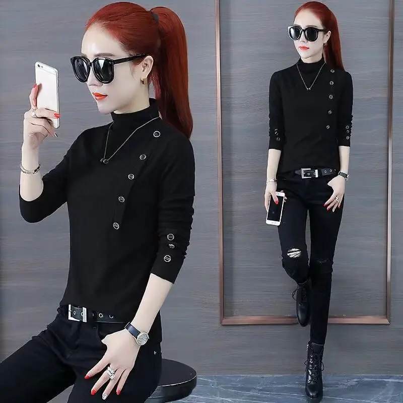

Tee Plain Turtleneck Woman 2023 Clothing Slim T-shirt Black Kpop New In Fitted 90s Vintage Funny Trend Tshirt Xxl Top for Women