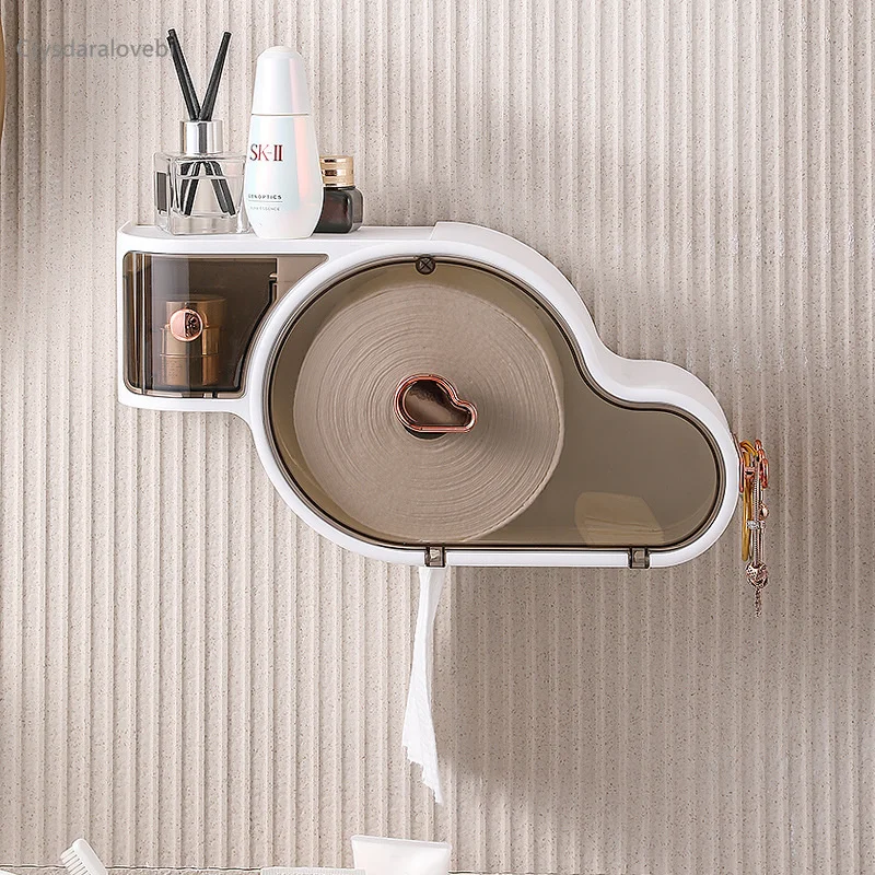 

Face towel Shelf Roll Paper Tube Storage Box Wall Mounted Tissue Box Bathroom With Hook Paper Box Free Punching