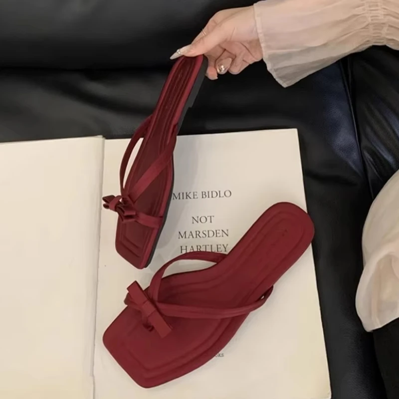 Тапочки на плоской подошве с бантом модная женская обувь повседневные летние