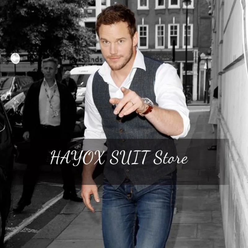 

Men's Blazer Vest Plaid V Neck Single Breasted Tweed Vintage Sleeveless Jacket Gentleman Business Chalecos Wedding