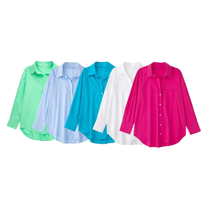 

Шикарная женская рубашка ZATRHMBM, модные женские блузки из поплина с длинным рукавом, 2022, асимметричные Базовые Женские топы с пуговицами и отл...