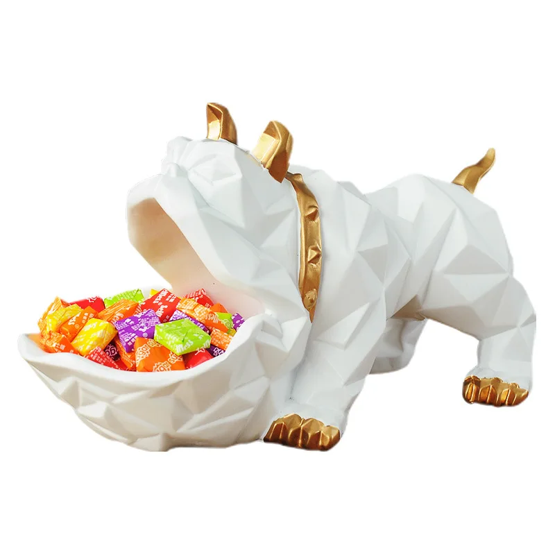 

Creative Resin Geometric Shape Bulldog Cartoon Animal Storage Box Abstract Big Mouth Dog Storage Ornaments Model Home Decoration