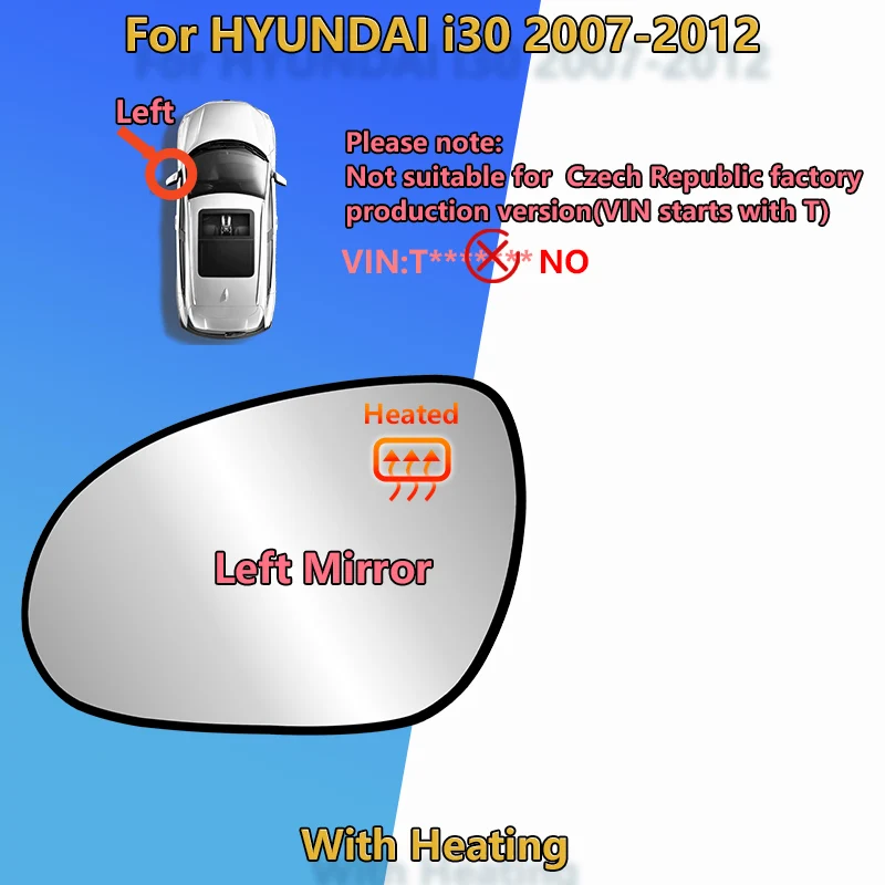 

Для HYUNDAI I30 2007-2008-2009-2010-2011-2012 левое или правое боковое стекло заднего вида с подогревом/стекло зеркала на крыле/запасная часть автомобиля