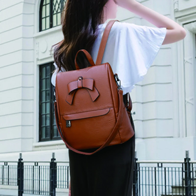 

Модный дизайнерский женский рюкзак с бантом, высококачественный кожаный женский рюкзак, Женский вместительный рюкзак, женский рюкзак с защ...