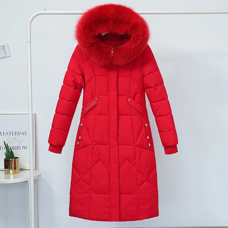 Winter Coat Women Down Jacket Women New Hooded Solid Casual Women's Down Coat with Fur Collar Solid Thick Overcoat Female Coat