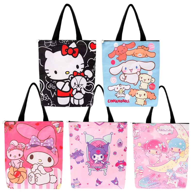 

Милая Sanrioed My Melody Kuromi Cinnamoroll KT Cat Холщовая Сумка через плечо с аниме мультяшной молнией большой емкости портативная сумка для покупок