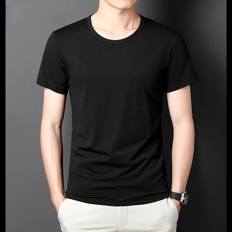 

Футболка мужская летняя однотонная с коротким рукавом и круглым вырезом