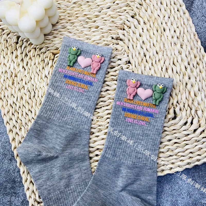 Personality Cartoon Dolls Trendy Candy Color Women Middle Tube Stockings All-match Net Red Age Reduction Students Cotton Socks