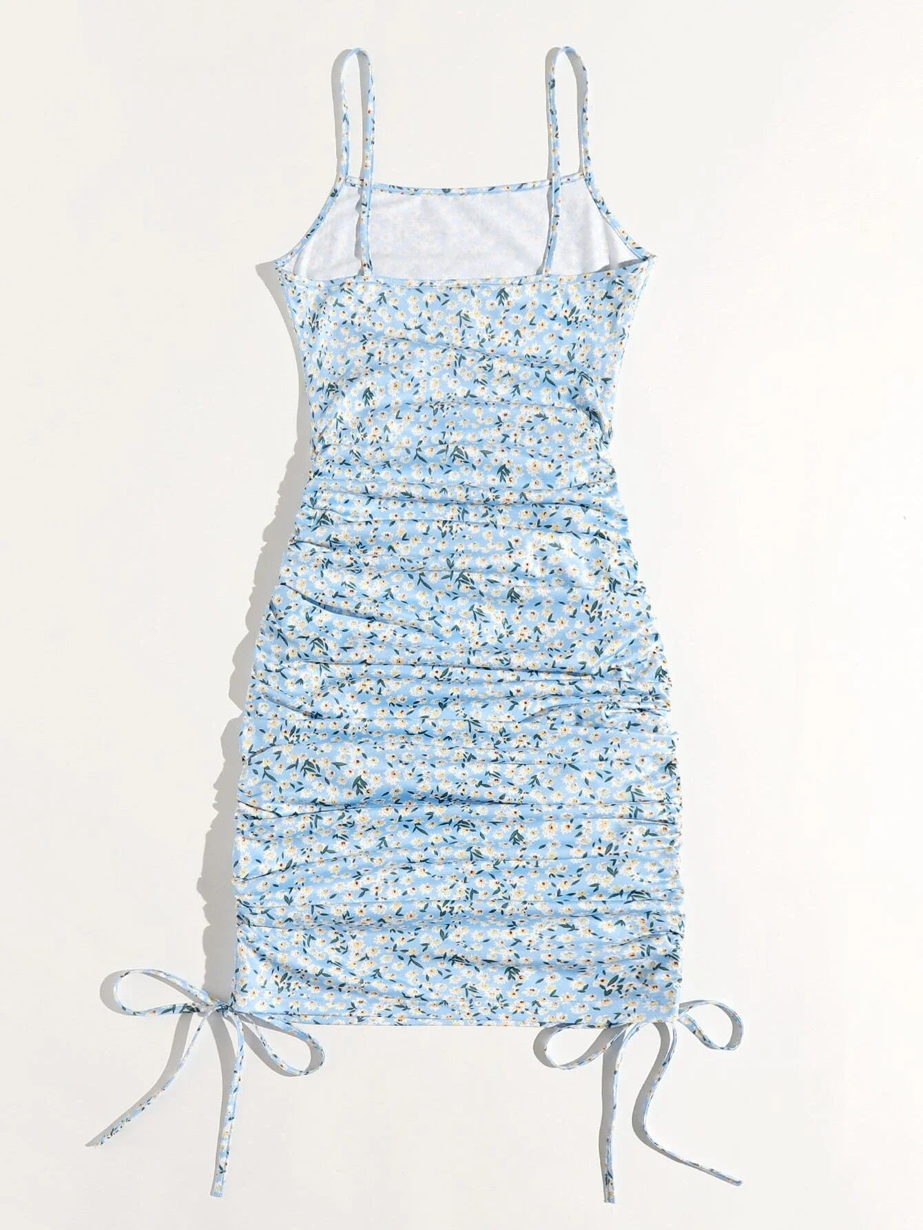 

Drawstring Knot Ruched Floral Dress