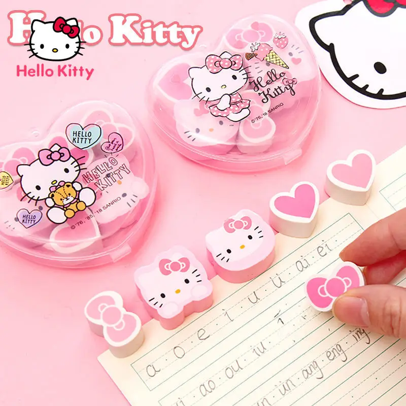 

Hello Kitty Eraser Heart-shaped 2B Rubber Wipe Clean Without Leaving Marks Cartoon Cute Girl Heart KT Cat Stationery Homework