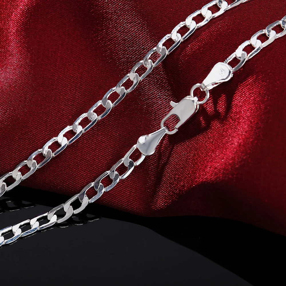 

Hot sale trend women 925 Stamped Silver Classic fine 4MM sideways Chain Necklaces 16-30 Inches party Jewelry Christmas Gifts