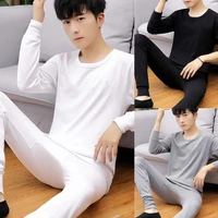 1 set men outfit solid color autumn winter soft pure color thicken top pants men pullover trousers for home