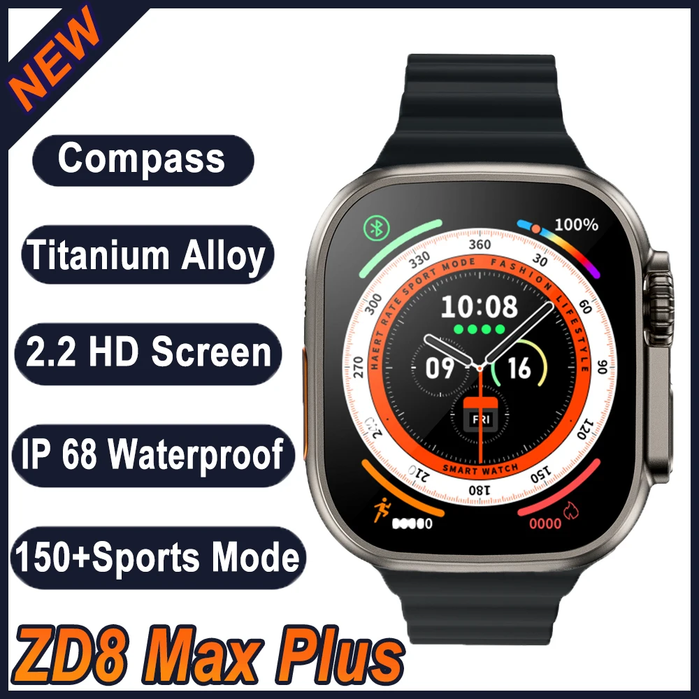 

ZD8 Ultra MAX Plus Smart Watch Series 8 49mm Compass Bluetooth Call NFC ECG IP68 Waterproof Titanium Alloy Smartwatch Men