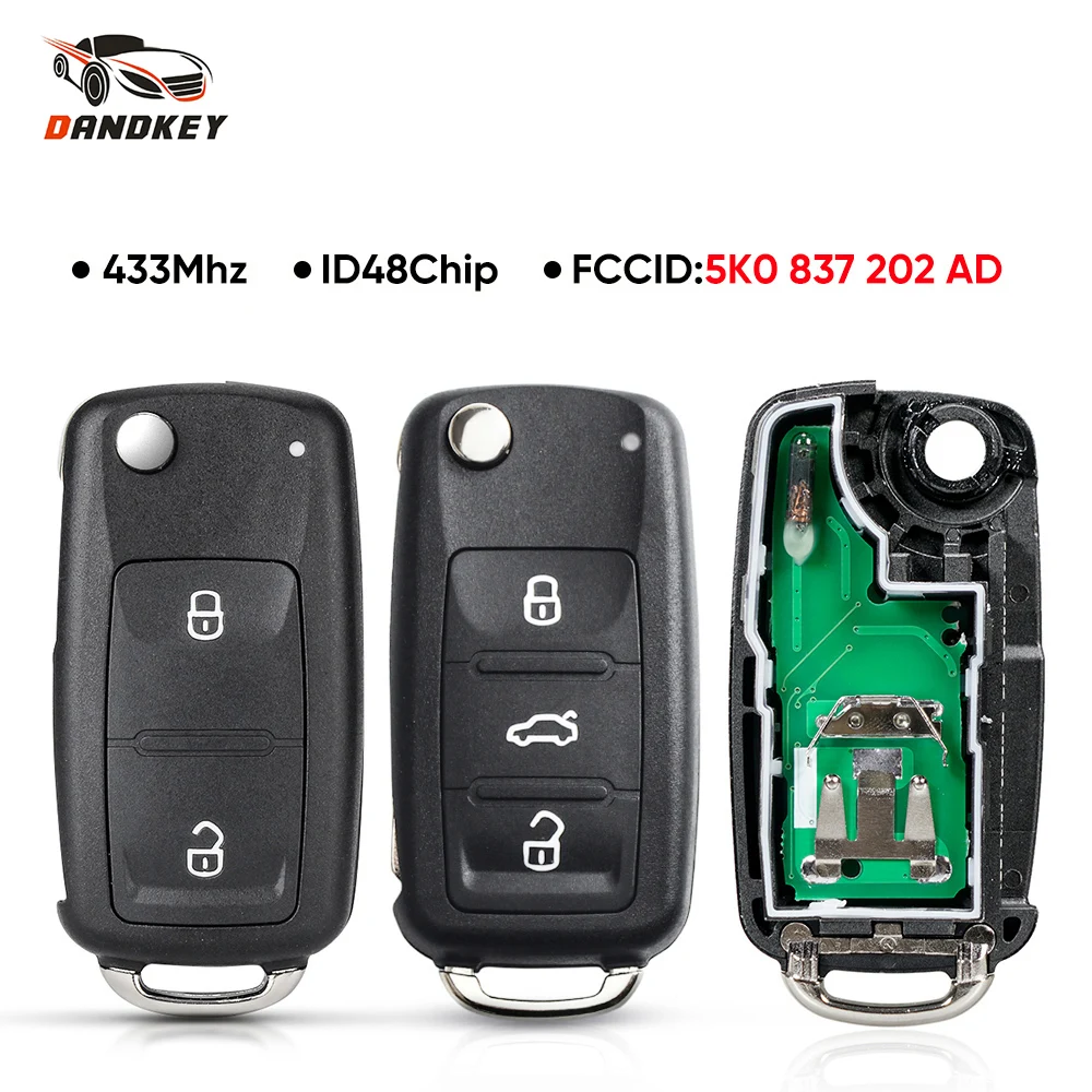 

Dandkey Remote Key for VW/VOLKSWAGEN 5K0837202AD Beetle/Caddy/Eos/Golf/Jetta/Polo/Scirocco/Tiguan/Touran/UP 5K0 837 202 AD 202AD