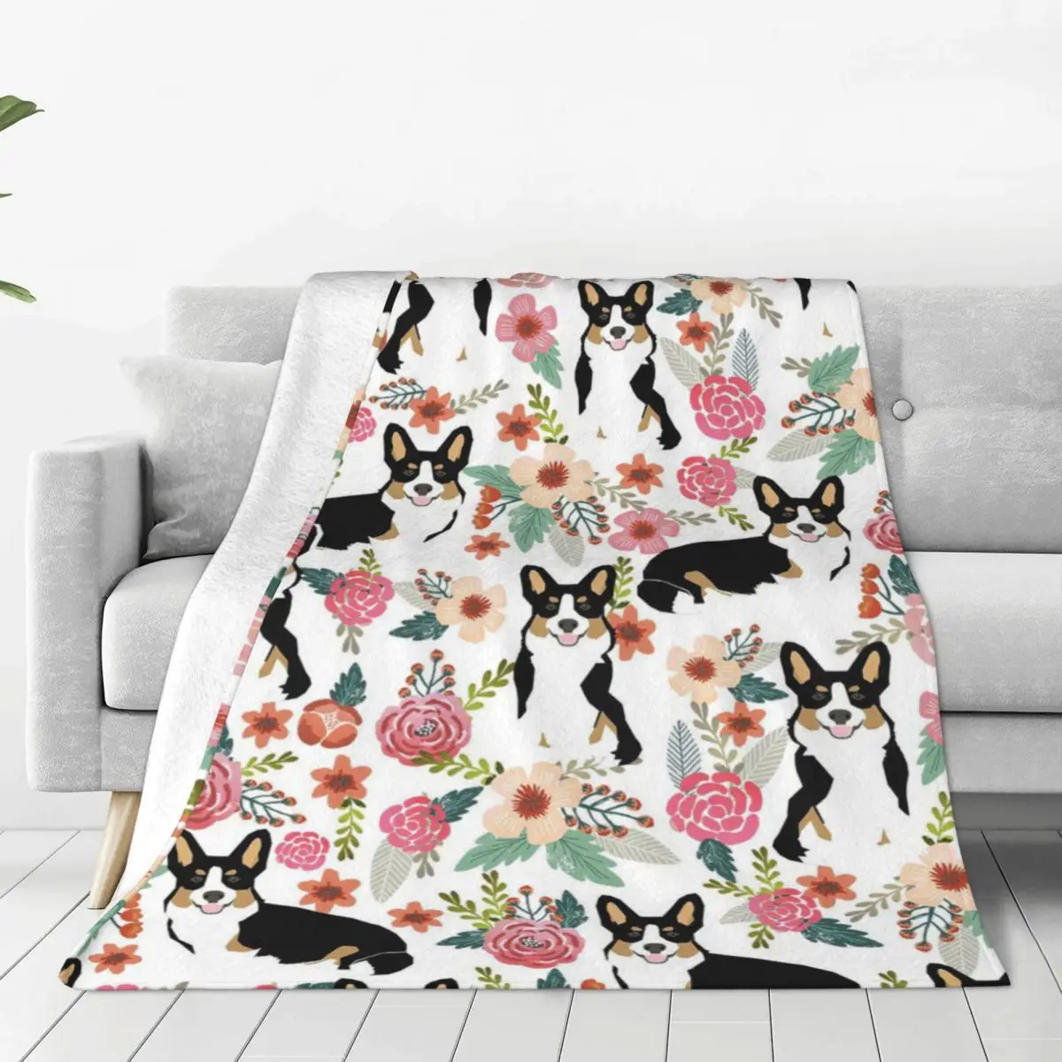 

Corgi Lover Dog Floral Fuzzy Blanket Animal Cartoon Custom Throw Blanket for Home 200x150cm