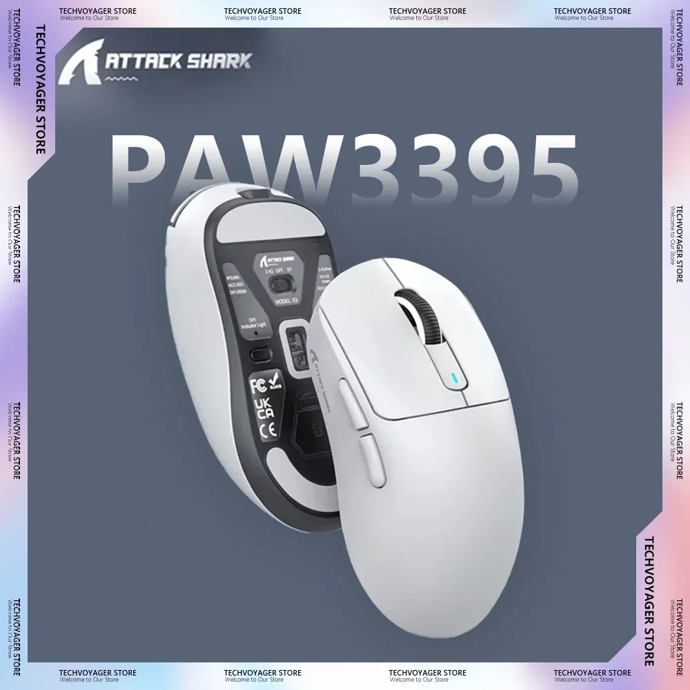 Беспроводная мышь Attack Shark X3 Paw3395 Bluetooth 2 4G с низкой задержкой сверхлегкая для