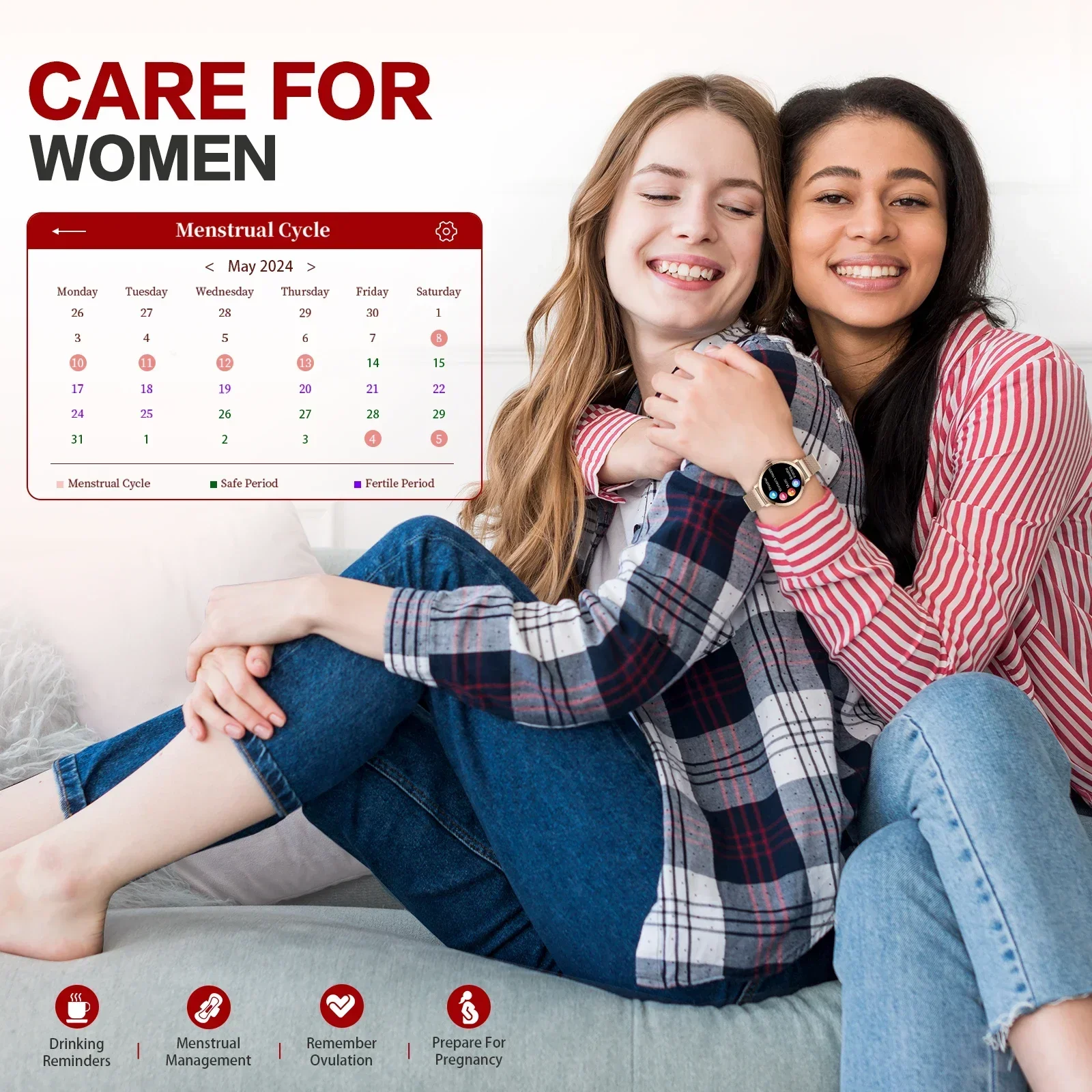 Смарт-часы AMOLED 2024 дюйма с Bluetooth пульсометром тонометром и мониторингом здоровья