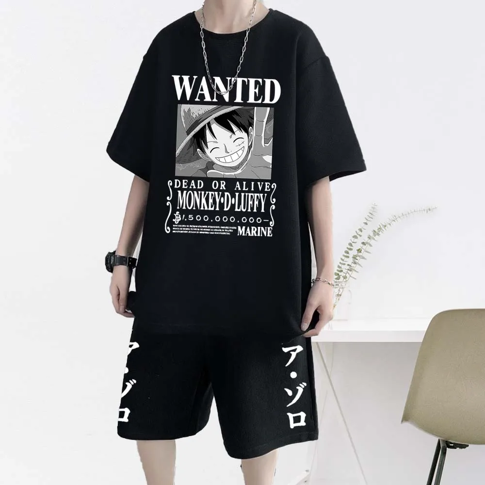 One Piece T-Shirts Set  Casual Pants Sets Anime Print Short Sleeve Men's Tracksuit Sweatpants T-shirt Men set