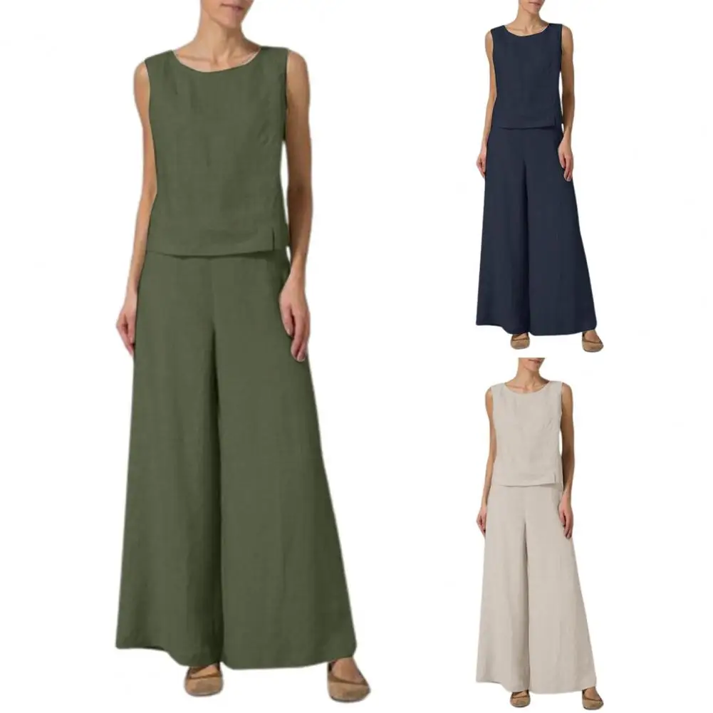 

Универсальный Повседневный короткий жилет без рукавов с V-образным вырезом, укороченный топ с эластичной талией и широкие брюки, женский костюм, летняя одежда, 2 шт./компл.