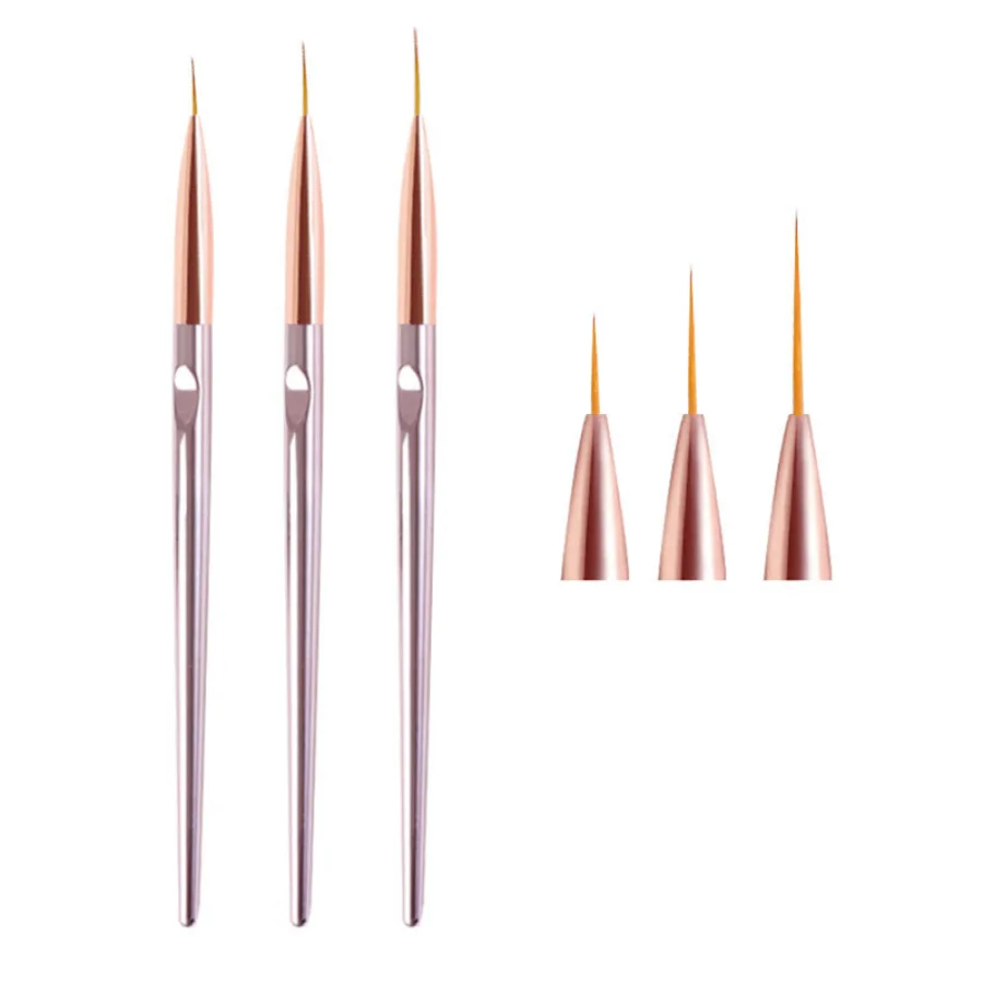

3Pcs/set Rose Gold Nail Art Lines Painting Pen Brush UV Gel Polish Tips Flower Lines Stripe French Drawing Manicure Tool Kit
