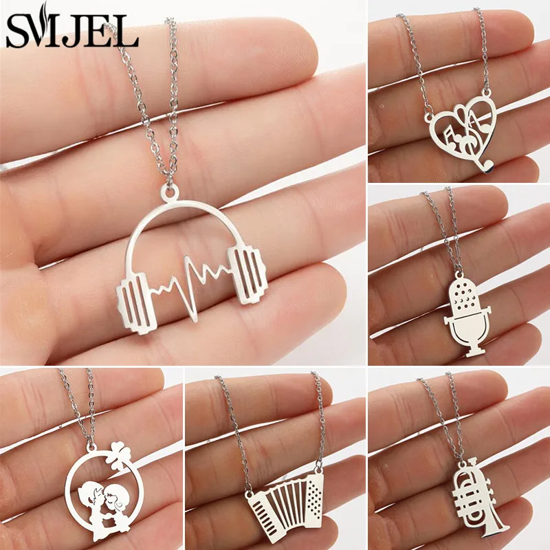 

Модное ожерелье SMJEL с подвеской в виде музыкальных нот, гитары для женщин и девушек, цепочка на шею с микрофоном из нержавеющей стали, гармош...