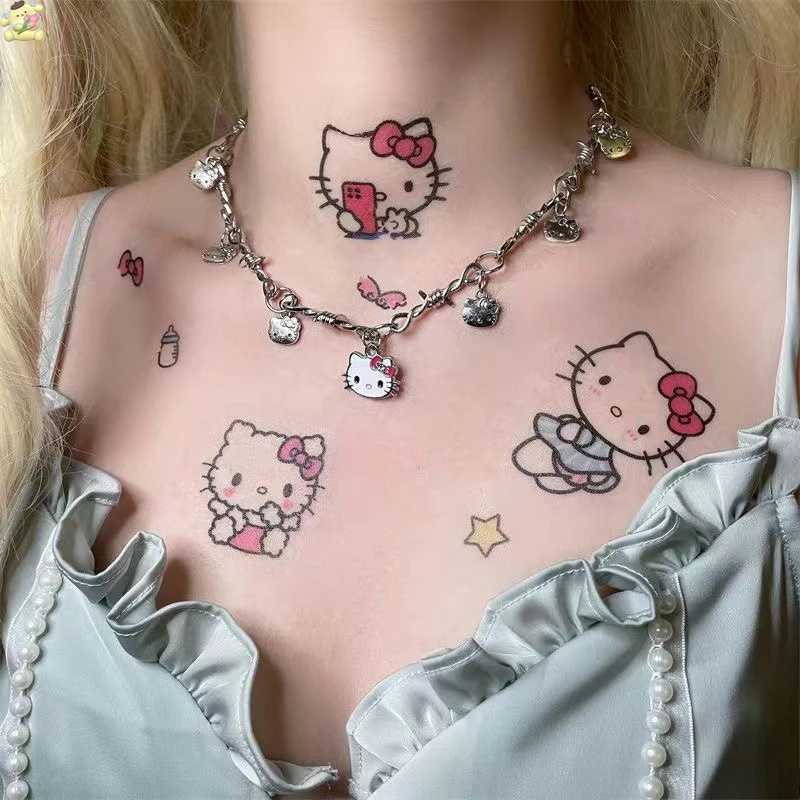 

Sanrio Kawaii Hello kitty Necklace Cartoon Girl Retro Spicy Girl Metal Necklace Summer Wear Anime Accessories Cute Birthday Gift
