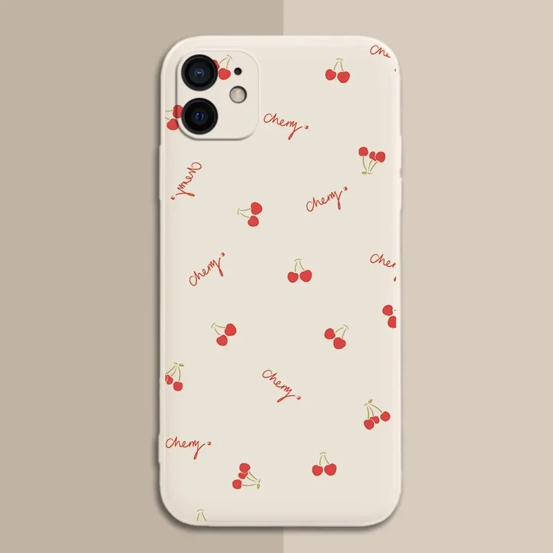 Силиконовый матовый чехол Ins Cherry для iPhone 15 14 12 11 13 16 Pro Max Mini X XR XS 7 8 Plus SE мягкая
