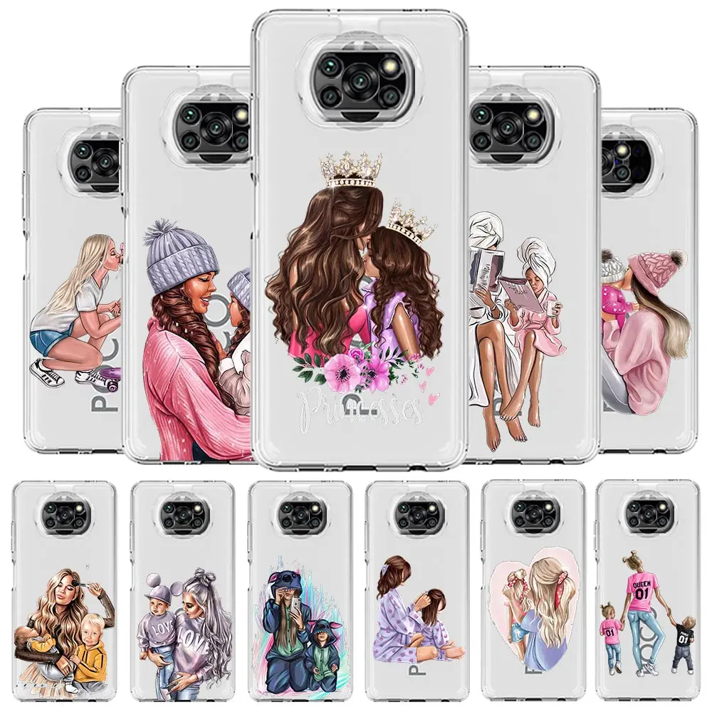 

Baby Mom Cute Girl Queen Transparent Phone Case For Xiaomi Poco X3 NFC F3 M3 GT 12 Mi 11 Lite 5G Ultra 11T 11X Pro 11i 12X Cover