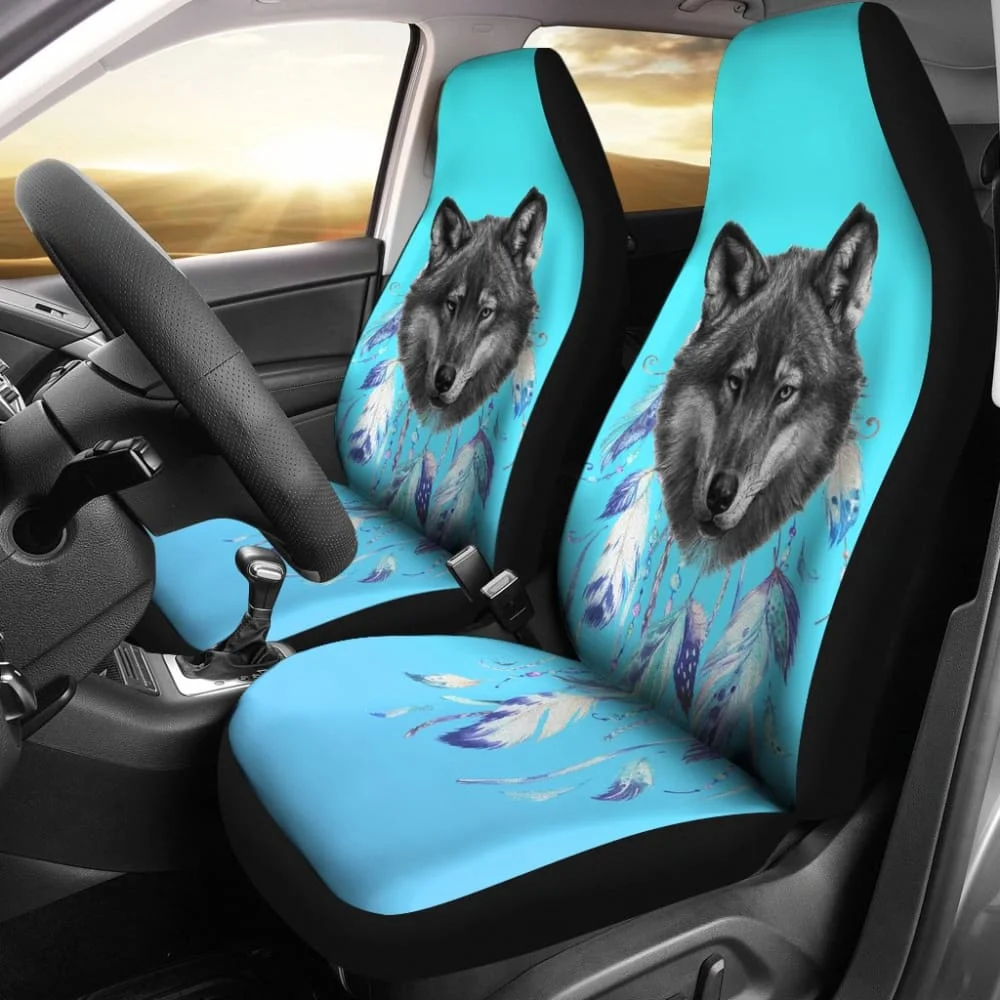 

Amazing Wolf Mixed Dreamcatcher Style Car Seat Covers,Pack of 2 Universal Front Seat Protective Cover