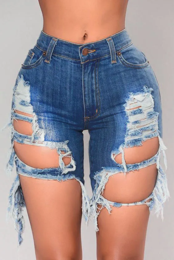 Women's Supper Cute Summer High Waist Jeans Denim Shorts Ladies Ripped Do Old Washed Stretchy Biler Jeans Streetwear Clothing