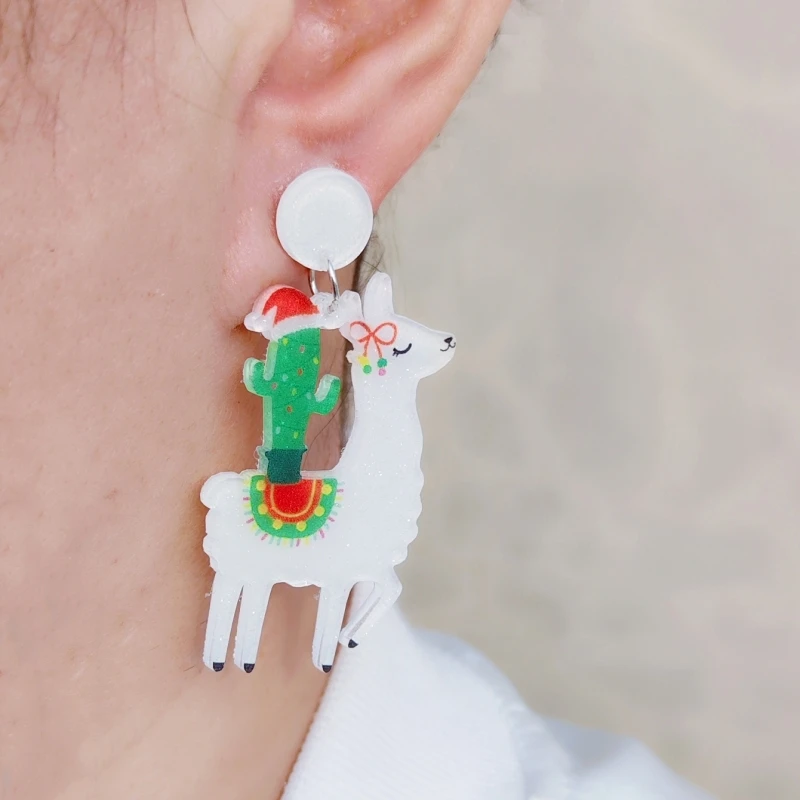 KUGUYS рождественские подарки альпака женские серьги-капли мультфильм блестящие