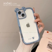 hot ins 3d bear clear phone case for iphone 13 12 pro max 11 xs x xr 8 7 plus simple electroplating transparent cover 2022