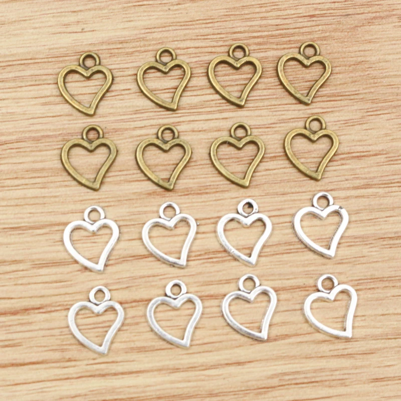 

50pcs 10x8mm Antique Bronze Silver Plated Heart Handmade Charms Pendant:DIY for bracelet necklace