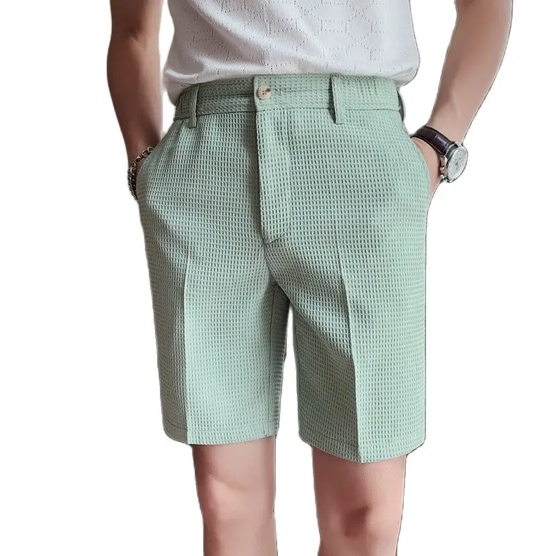 

2022 New Summer Waffle Shorts Men's Summer New Pocket Five Pants Solid Color Thin Casual Trousers